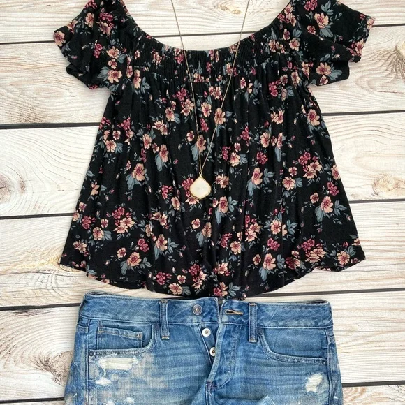 American eagle off the shoulder floral to hotsell